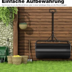 Rasenwalze Metall 113 L Handwalze mit Griff Gartenwalze Ø 40CM befüllbar mit Wasser/Sand Schwarz/Grün