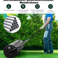 Rasenwalze Metall 113 L Handwalze mit Griff Gartenwalze Ø 40CM befüllbar mit Wasser/Sand Schwarz/Grün