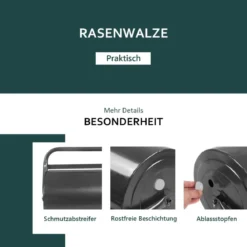 Rasenwalze Stahl-Rasenwalze mit Schwerlasttrommel 114 x 90 x30 cm Schwarz