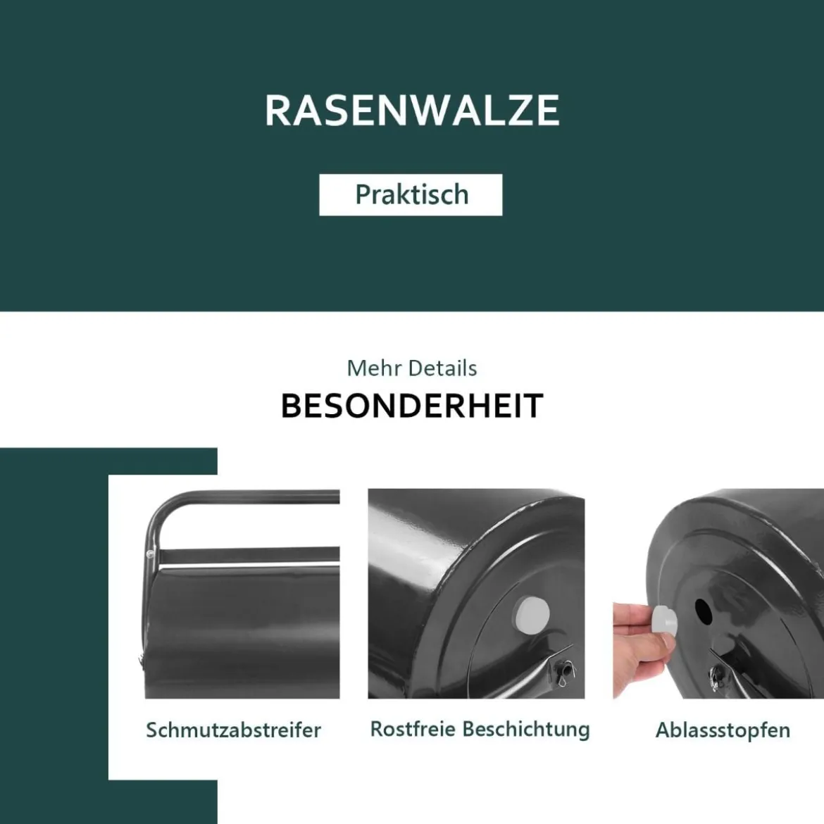 Rasenwalze Stahl-Rasenwalze mit Schwerlasttrommel 114 x 90 x30 cm Schwarz