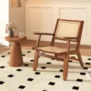 Rattan Akzentstuhl mit Ergonomischer Rückenlehne & Armlehne Bambus Esszimmerstuhl