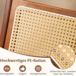 Rattan Akzentstuhl mit Ergonomischer Rückenlehne & Armlehne Bambus Esszimmerstuhl