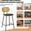 Rattan Barhocker-Set aus 2 Barhocker in Tresenhöhe mit Rattan-Rückenlehne Gepolsterte armlose Essstühle