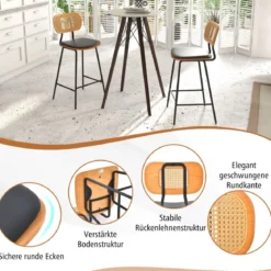 Rattan Barhocker-Set aus 2 Barhocker in Tresenhöhe mit Rattan-Rückenlehne Gepolsterte armlose Essstühle