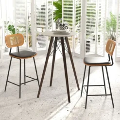 Rattan Barhocker-Set aus 2 Barhocker in Tresenhöhe mit Rattan-Rückenlehne Gepolsterte armlose Essstühle