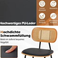 Rattan Barhocker-Set aus 2 Barhocker in Tresenhöhe mit Rattan-Rückenlehne Gepolsterte armlose Essstühle