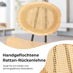 Rattan Esszimmerstuhl-Set 2er Set Boho Armlose Esszimmerstühle mit Metallbeinen atmungsaktiver Flechtcane-Rückenlehne