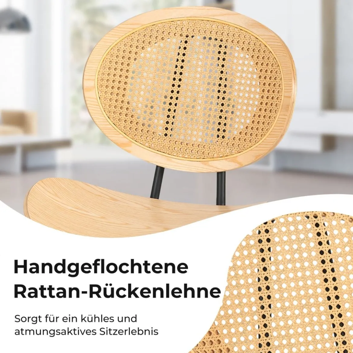 Rattan Esszimmerstuhl-Set 2er Set Boho Armlose Esszimmerstühle mit Metallbeinen atmungsaktiver Flechtcane-Rückenlehne