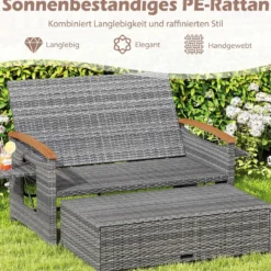 Rattan Gartenbank für Außenbereich 2-Sitzer Balkonmöbel und Ottomane mit Stauraum