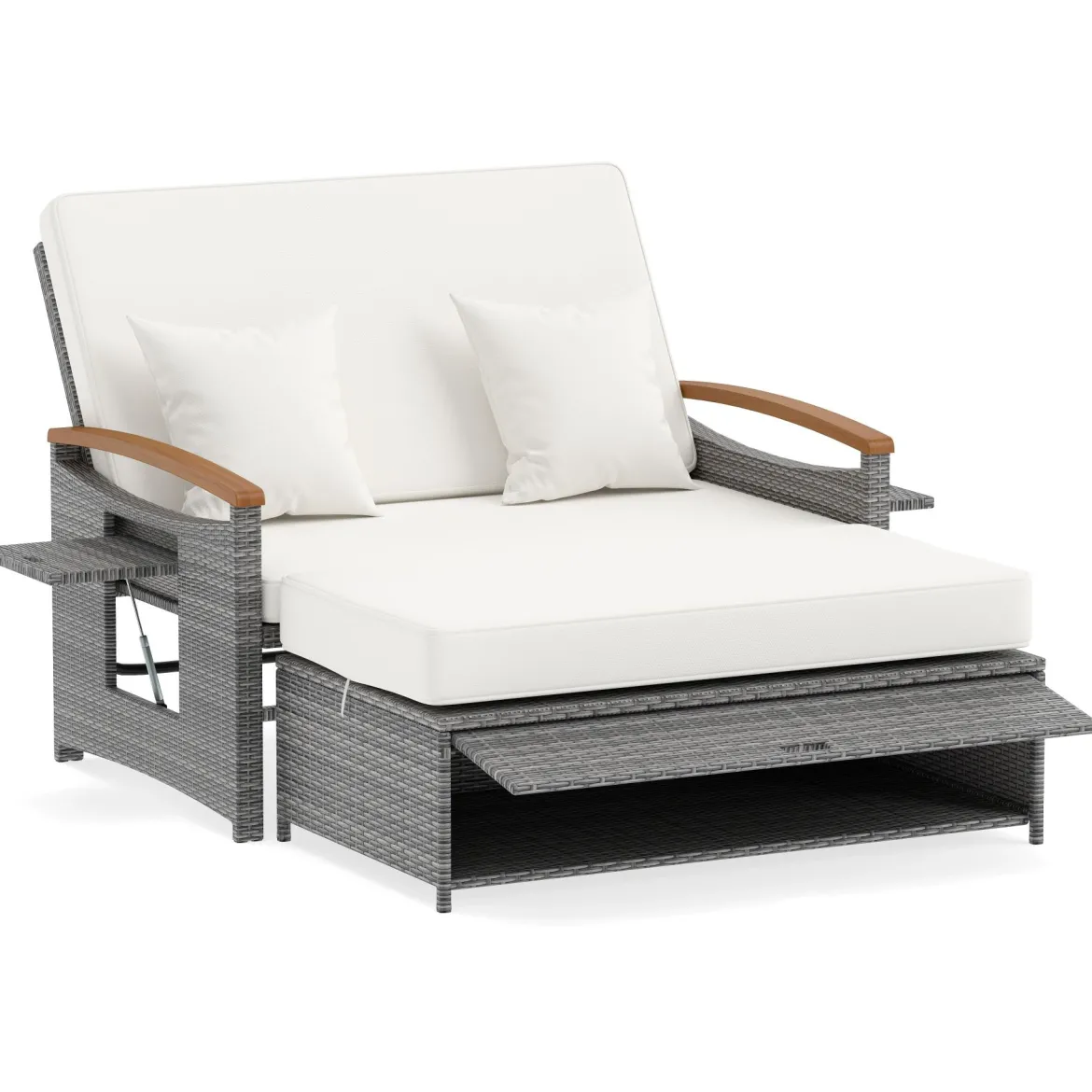 Rattan Gartenbank für Außenbereich 2-Sitzer Balkonmöbel und Ottomane mit Stauraum