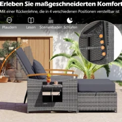 Rattan Gartenbank für Außenbereich 2-Sitzer Balkonmöbel und Ottomane mit Stauraum