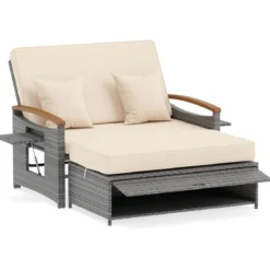 Rattan Gartenbank für Außenbereich 2-Sitzer Balkonmöbel und Ottomane mit Stauraum