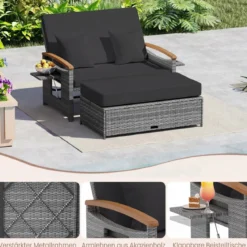 Rattan Gartenbank für Außenbereich 2-Sitzer Balkonmöbel und Ottomane mit Stauraum