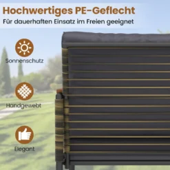 Rattan Gartenmöbel Set inkl. 2 Stühle mit Kissen & Hocker & Tisch Gartengarnitur Sitzgruppe Grau