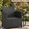 Rattan Gartenmöbel Set inkl. 2 Stühle mit Kissen & Tisch aus Glas Outdoor Sitzgruppe Schwarz-Beige