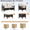 Rattan Gartenmöbel Set inkl. 2 Stühle & 2 Hocker & Bank & Tisch & Kissen Balkonset Gartengarnitur