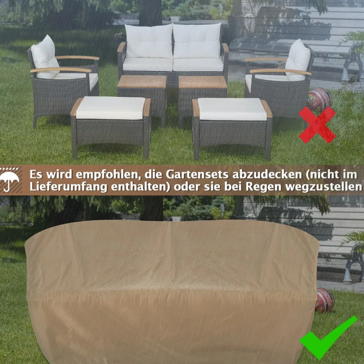 Rattan Gartenmöbel Set inkl. 2 Stühle & 2 Hocker & Bank & Tisch & Kissen Balkonset Gartengarnitur