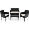 Rattan Gartenmöbel Set mit 2 Stühlen & Bank & Tisch & Kissen Sitzgruppe Gartengarnitur Beige