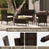 Rattan Gartenmöbel Set Sitzgruppe mit 2 Sessel & Bank & Tisch & Sitzkissen Sitzgarnitur Braun