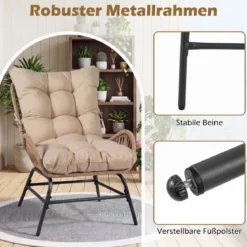 Rattan Gartenstuhl mit Dickem Kissen Rattanstuhl bis 150 kg Belastbar Gartensessel Khaki