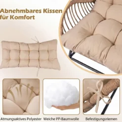 Rattan Gartenstuhl mit Dickem Kissen Rattanstuhl bis 150 kg Belastbar Gartensessel Khaki
