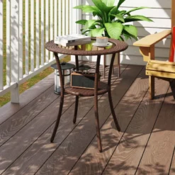 Rattan Gartentisch mit Glasplatte & Ablage Runder Bistrotisch Terrassentisch Balkontisch