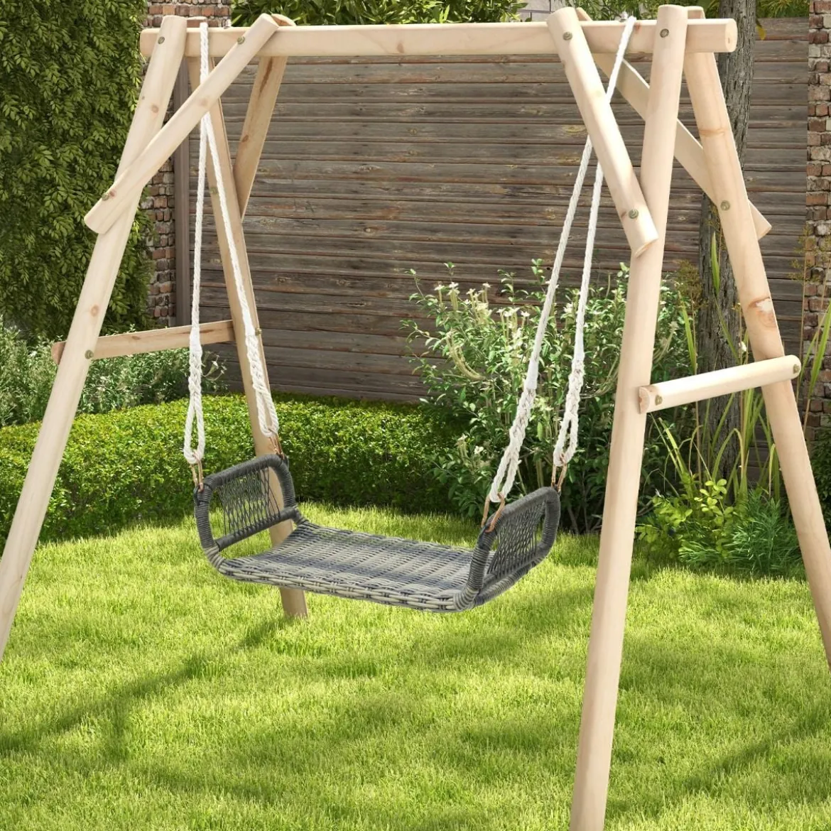 Rattan Hängesessel mit 2 Hanfseilen Wetterfester Hängestuhl Belastbar bis 180kg Schaukelsitz