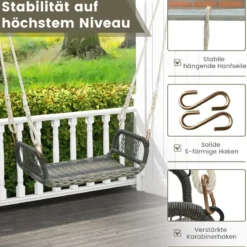 Rattan Hängesessel mit 2 Hanfseilen Wetterfester Hängestuhl Belastbar bis 180kg Schaukelsitz