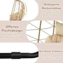 Rattan Korbsessel mit Abnehmbarem Kissen & Metallgestell Übergroßer Loungesessel