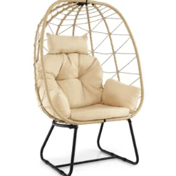 Rattan Korbsessel mit Abnehmbarem Kissen & Metallgestell Übergroßer Loungesessel