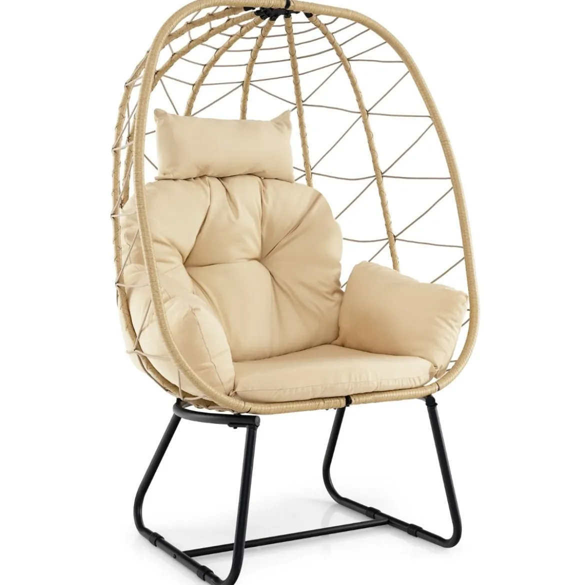 Rattan Korbsessel mit Abnehmbarem Kissen & Metallgestell Übergroßer Loungesessel