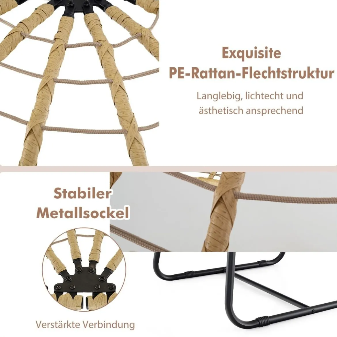 Rattan Korbsessel mit Abnehmbarem Kissen & Metallgestell Übergroßer Loungesessel