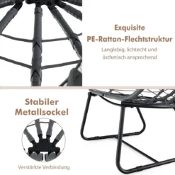 Rattan Korbsessel mit Abnehmbarem Kissen & Metallgestell Übergroßer Loungesessel