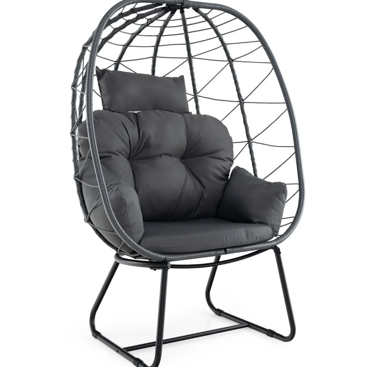 Rattan Korbsessel mit Abnehmbarem Kissen & Metallgestell Übergroßer Loungesessel