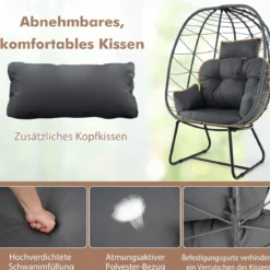 Rattan Korbsessel mit Abnehmbarem Kissen & Metallgestell Übergroßer Loungesessel