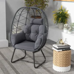 Rattan Korbsessel mit Abnehmbarem Kissen & Metallgestell Übergroßer Loungesessel