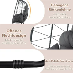 Rattan Korbsessel mit Abnehmbarem Kissen & Metallgestell Übergroßer Loungesessel