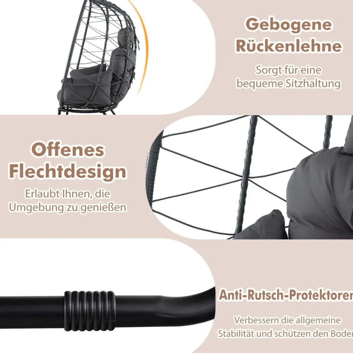 Rattan Korbsessel mit Abnehmbarem Kissen & Metallgestell Übergroßer Loungesessel
