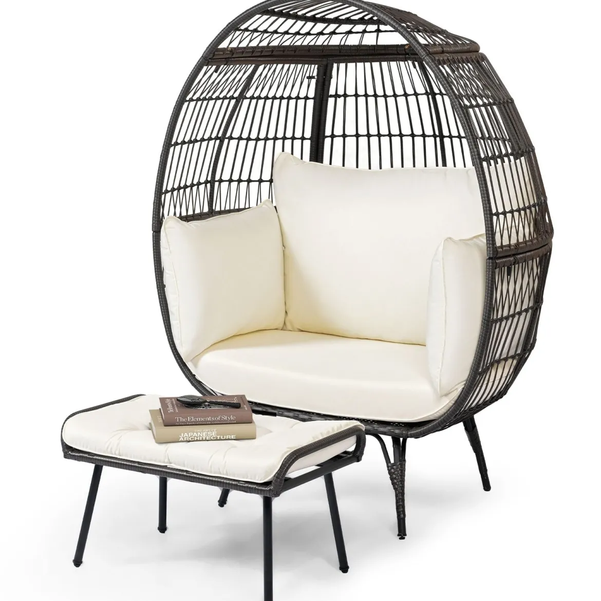 Rattan Korbsessel mit Hocker Übergroßer Gartensessel mit Kissen XXL Rattansessel