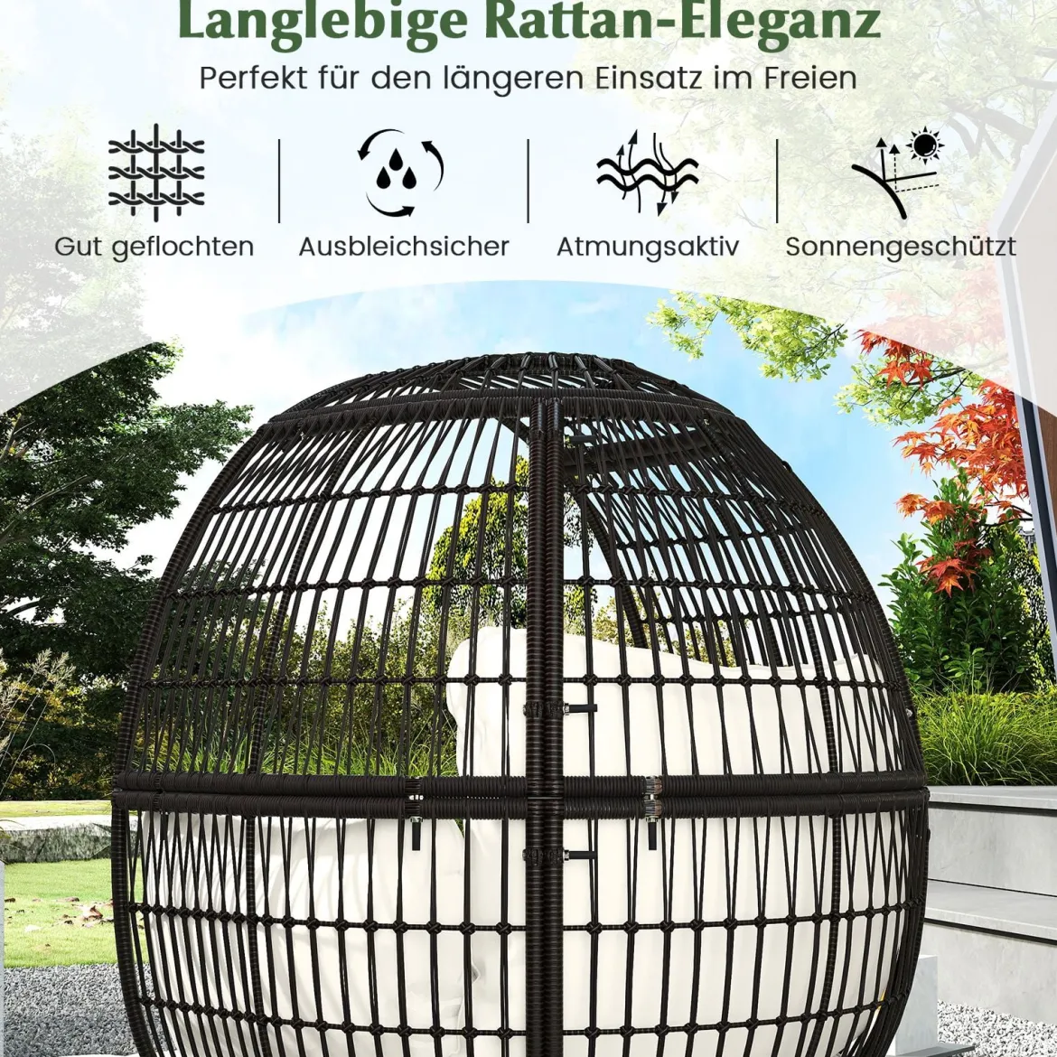 Rattan Korbsessel mit Hocker Übergroßer Gartensessel mit Kissen XXL Rattansessel