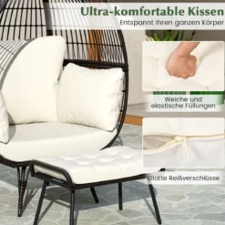 Rattan Korbsessel mit Hocker Übergroßer Gartensessel mit Kissen XXL Rattansessel