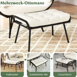 Rattan Korbsessel mit Hocker Übergroßer Gartensessel mit Kissen XXL Rattansessel