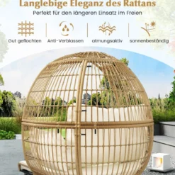 Rattan Korbsessel mit Hocker Übergroßer Gartensessel mit Kissen XXL Rattansessel Weiß
