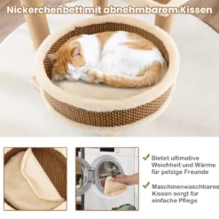 Rattan Kratzbaum mit Plattform & Spielbällen & Kratzpfosten & Bett Katzenbaum Katzenkratzbaum