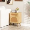 Rattan Nachttisch mit Schublade & Schrank Nachtschrank im Boho-Stil Beistelltisch Sofatisch