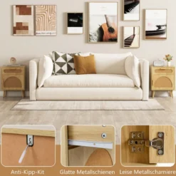 Rattan Nachttisch mit Schublade & Schrank Nachtschrank im Boho-Stil Beistelltisch Sofatisch