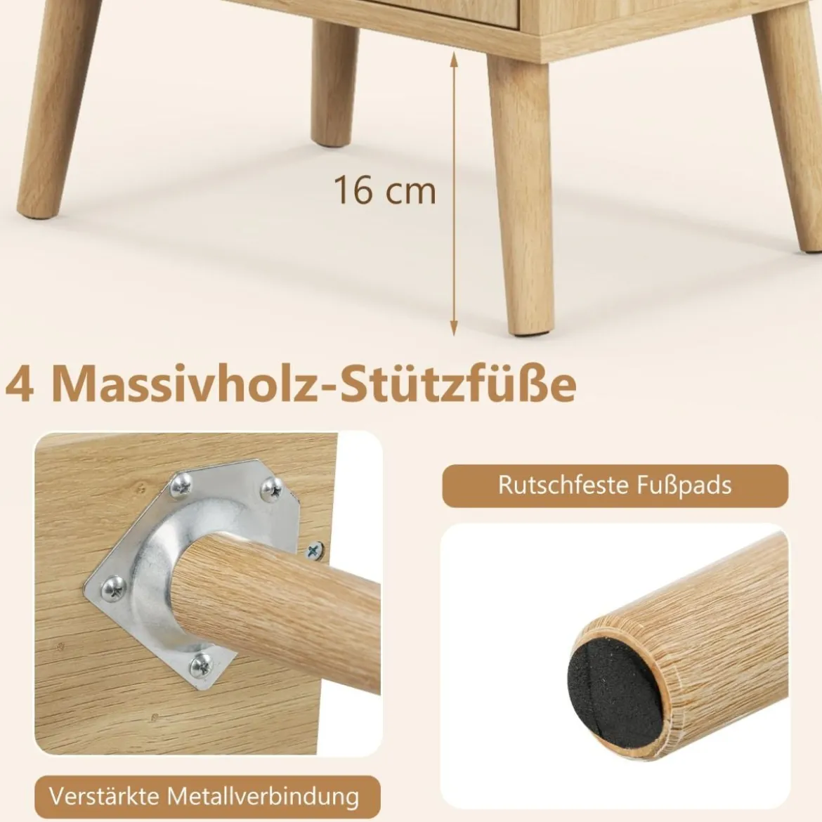 Rattan Nachttisch mit Schublade & Schrank Nachtschrank im Boho-Stil Beistelltisch Sofatisch