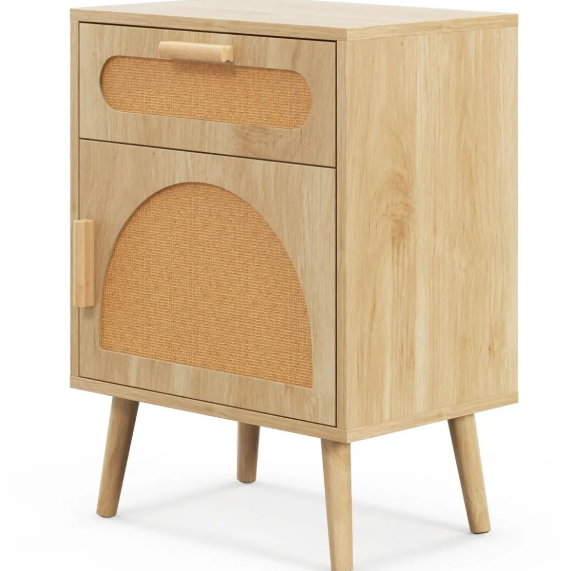 Rattan Nachttisch mit Schublade & Schrank Nachtschrank im Boho-Stil Beistelltisch Sofatisch