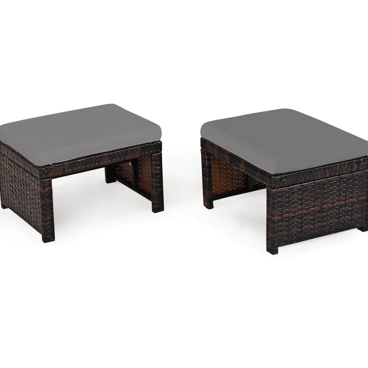 2 Rattan Ottomanen Outdoor Ottomane PE Rattansitz mit kissen 49 x 40 x 33 cm Grau