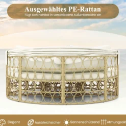 Rattan Sonneninsel Rundes Tagesbett mit Beistelltisch einziehbarem Baldachin und Kissen